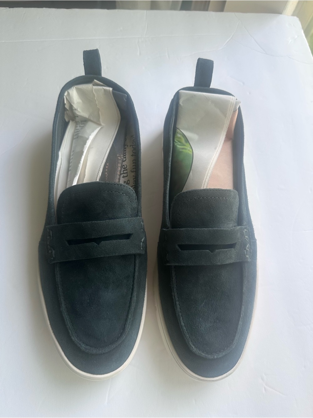 Vionic green blue Suede Slip-On Penny Loafers with White Sole Size 10.5